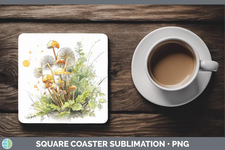 Enoki Mushroom Sketch Square Coaster Sublimation Design