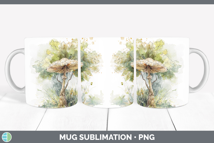 False Parasol Mushroom Sketch Mug Wrap Sublimation Design
