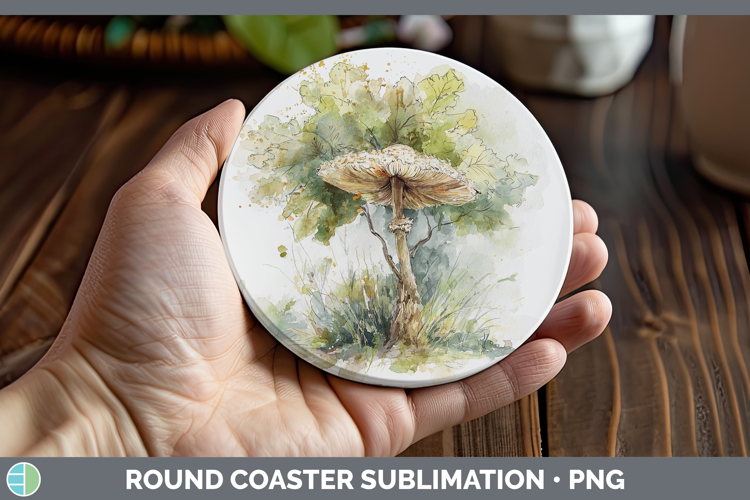 False Parasol Mushroom Sketch Round Coaster Sublimation Desi
