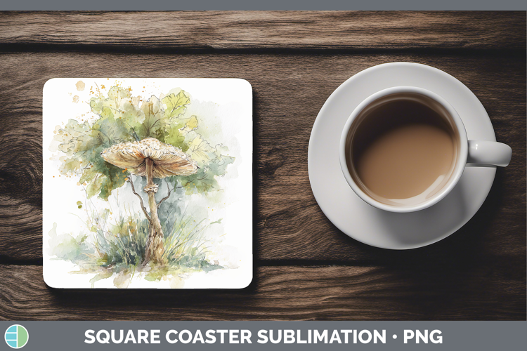 False Parasol Mushroom Sketch Square Coaster Sublimation Des