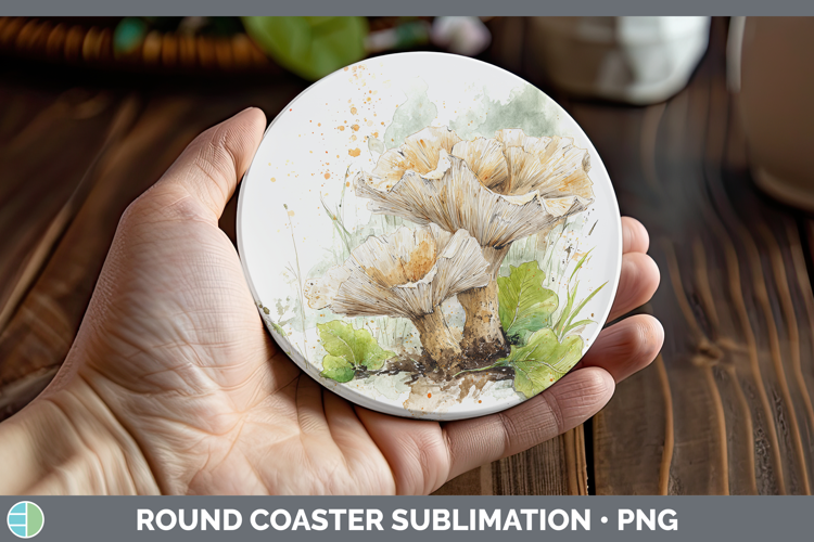 Hedgehog Mushroom Sketch Round Coaster Sublimation Design