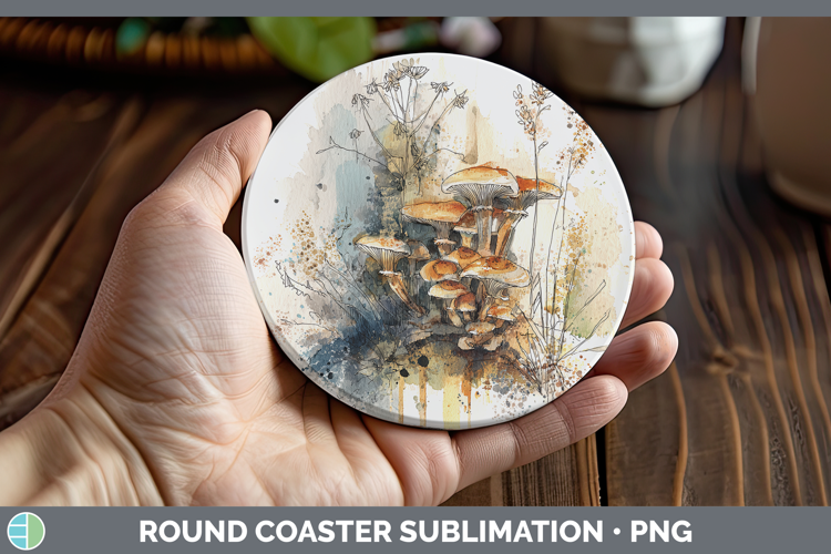 Honey Mushroom Sketch Round Coaster Sublimation Design