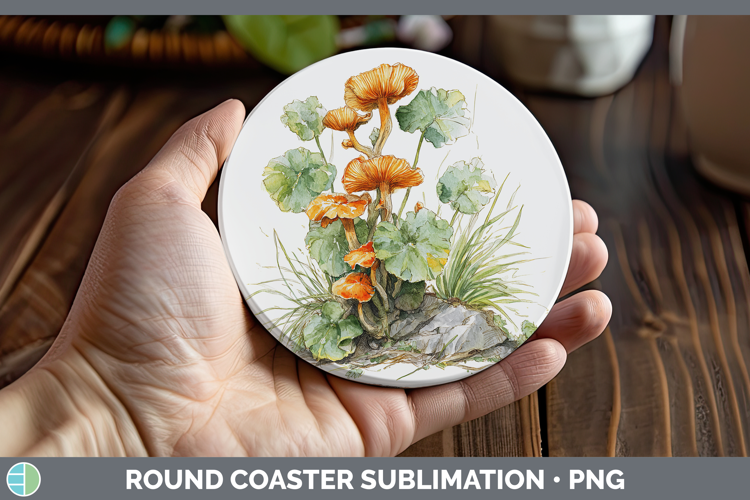 Jack O Lantern Mushroom Sketch Round Coaster Sublimation Des