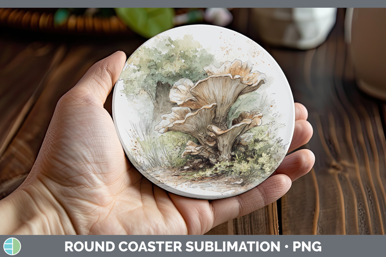 King Oyster Mushroom Sketch Round Coaster Sublimation Design