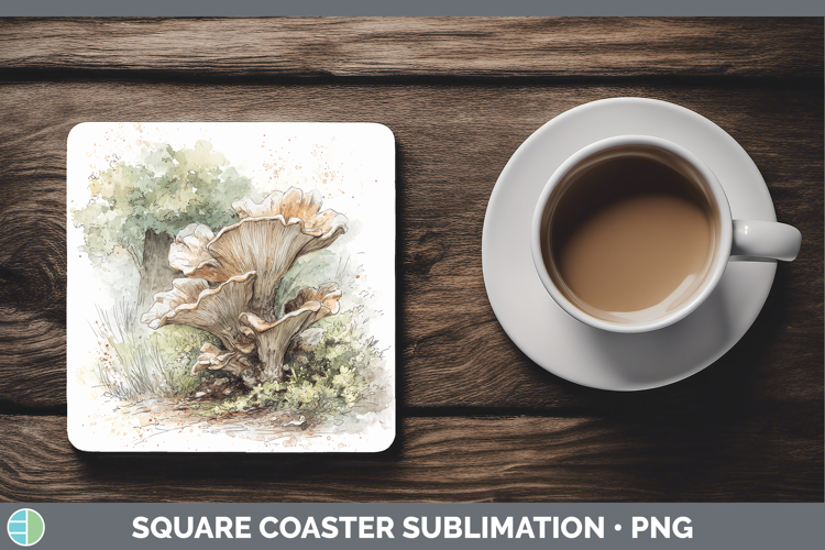 King Oyster Mushroom Sketch Square Coaster Sublimation Desig
