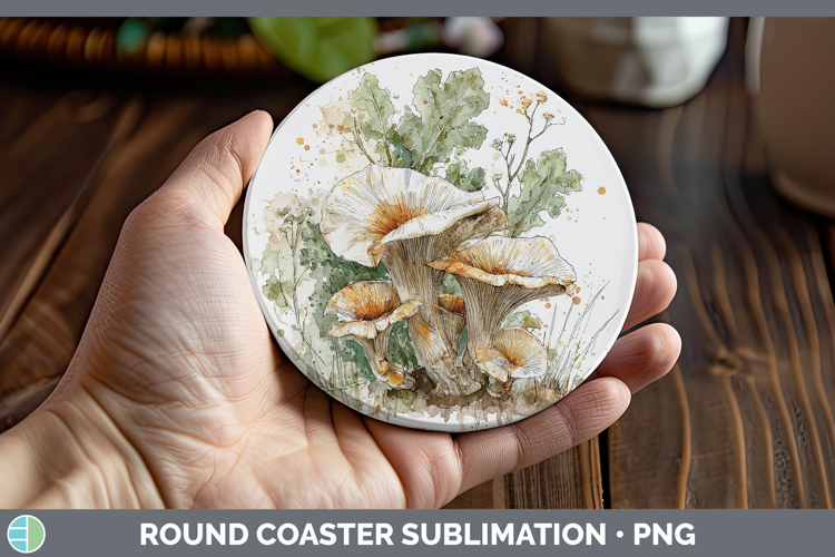 King Trumpet Mushroom Sketch Round Coaster Sublimation Desig
