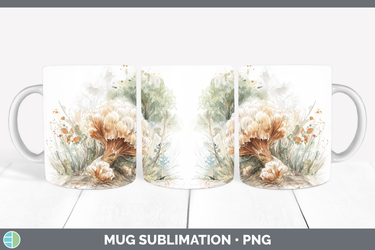 Lions Mane Mushroom Sketch Mug Wrap Sublimation Design
