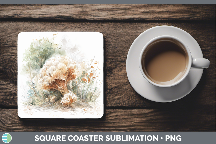 Lions Mane Mushroom Sketch Square Coaster Sublimation Design
