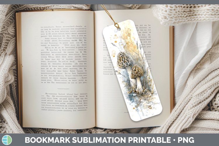 Morel Mushroom Sketch Bookmark Sublimation Design