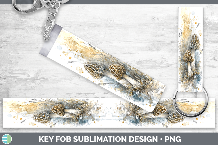 Morel Mushroom Sketch Key Fob Sublimation Design