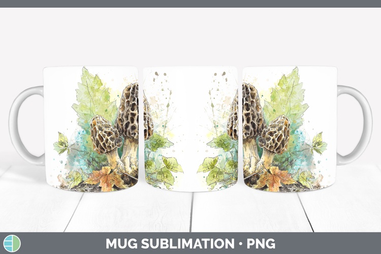 Morel Mushroom Sketch Mug Wrap Sublimation Design
