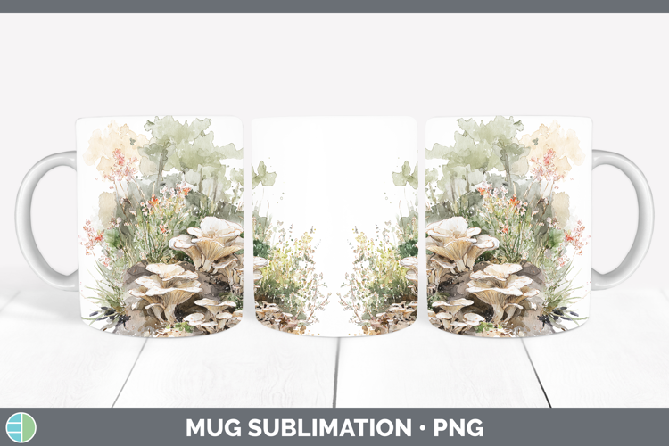 Oyster Mushroom Sketch Mug Wrap Sublimation Design