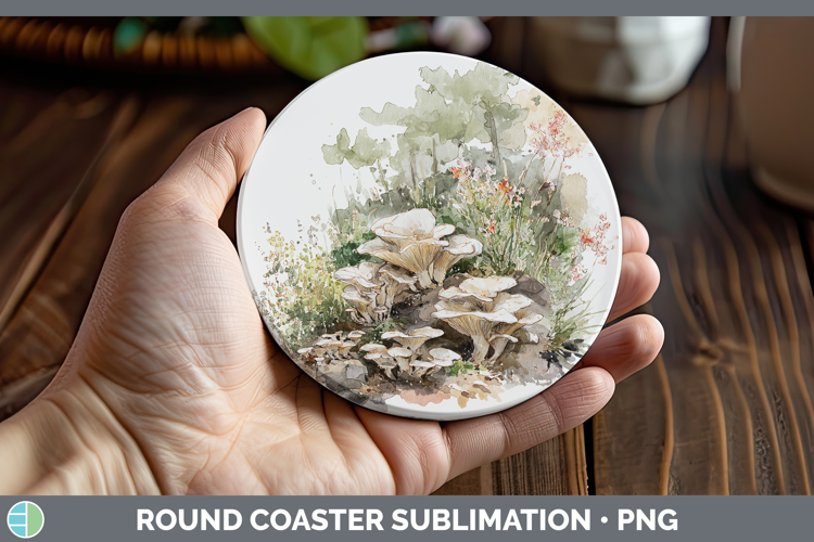 Oyster Mushroom Sketch Round Coaster Sublimation Design