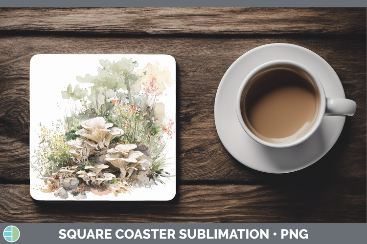 Oyster Mushroom Sketch Square Coaster Sublimation Design