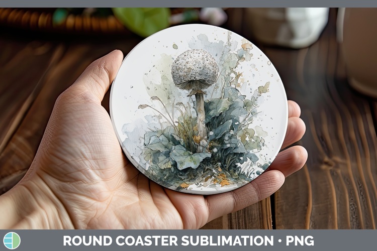 Puffball Mushroom Sketch Round Coaster Sublimation Design