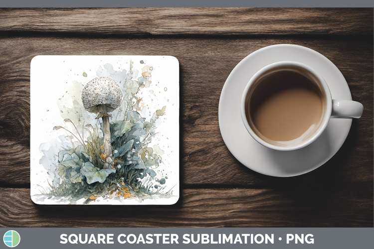 Puffball Mushroom Sketch Square Coaster Sublimation Design