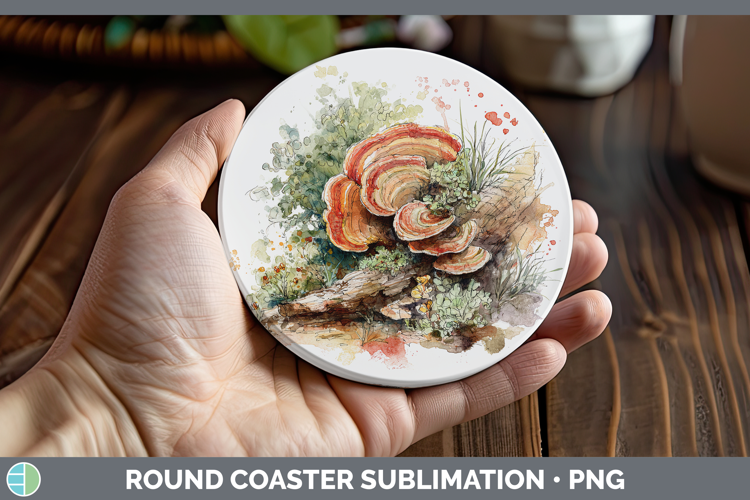 Reishi Mushroom Sketch Round Coaster Sublimation Design