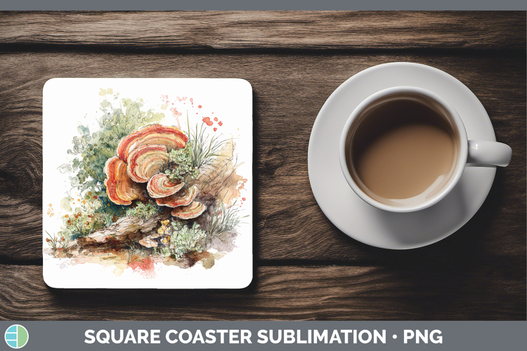 Reishi Mushroom Sketch Square Coaster Sublimation Design