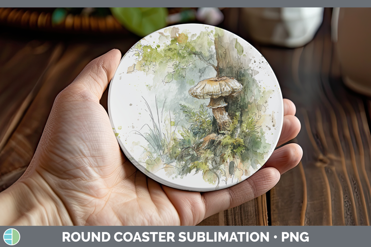 Shiitake Mushroom Sketch Round Coaster Sublimation Design