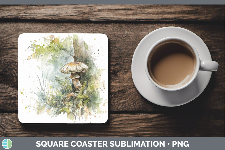 Shiitake Mushroom Sketch Square Coaster Sublimation Design