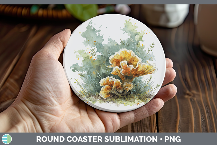 Tremella Mushroom Sketch Round Coaster Sublimation Design
