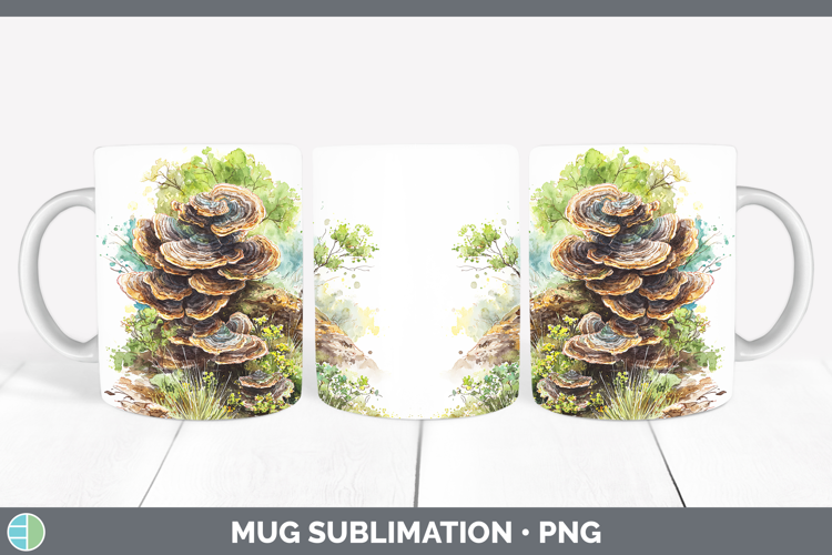 Turkey Tail Mushroom Sketch Mug Wrap Sublimation Design