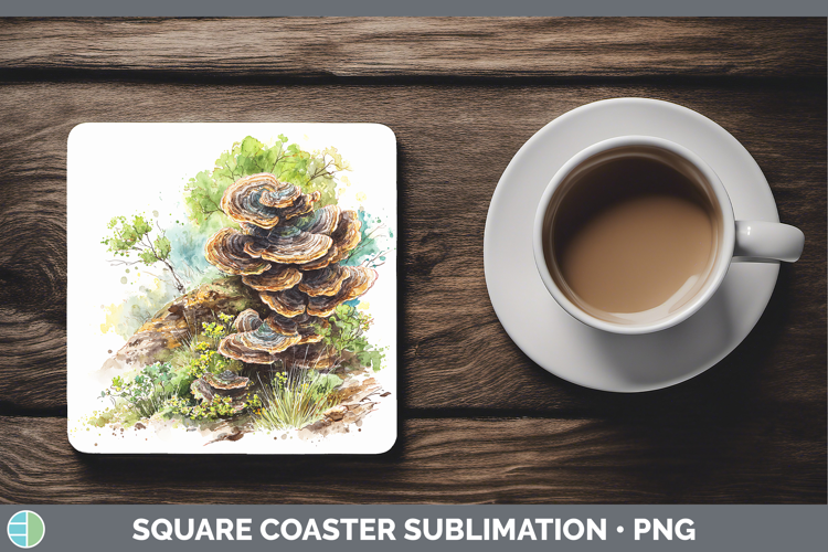 Turkey Tail Mushroom Sketch Square Coaster Sublimation Desig