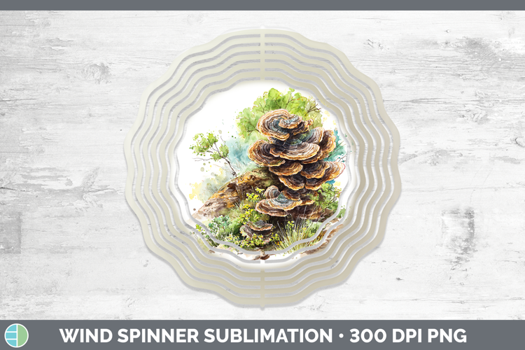 Turkey Tail Mushroom Sketch Wind Spinner Sublimation Design