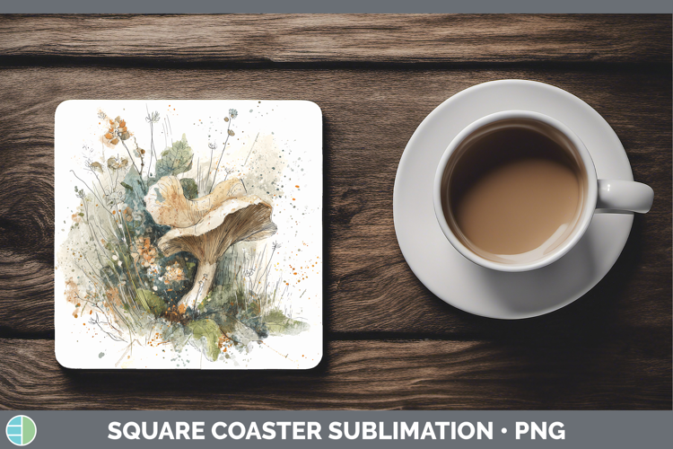 Wolfs Milk Mushroom Sketch Square Coaster Sublimation Design