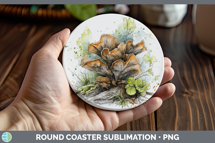 Wood Ear Mushroom Sketch Round Coaster Sublimation Design