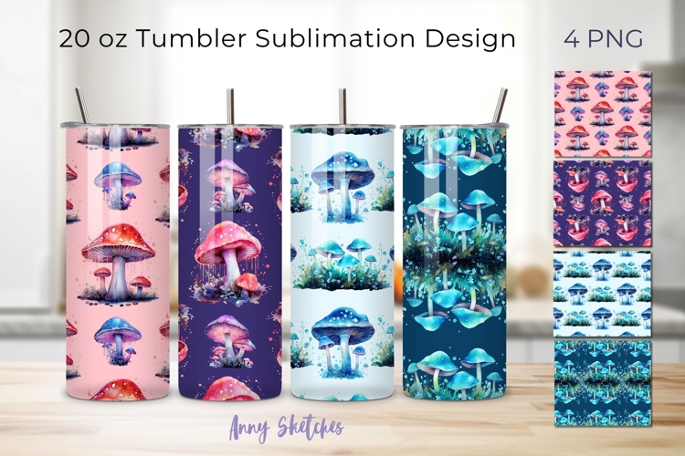 4 Bioluminescent Mushroom Seamless Tumbler Wrap 20oz