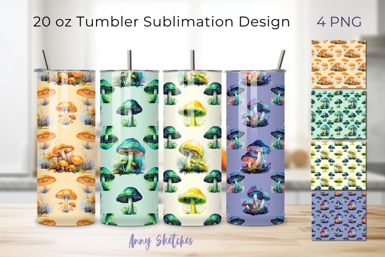 4 Bioluminescent Mushroom Seamless Tumbler Wrap 20oz