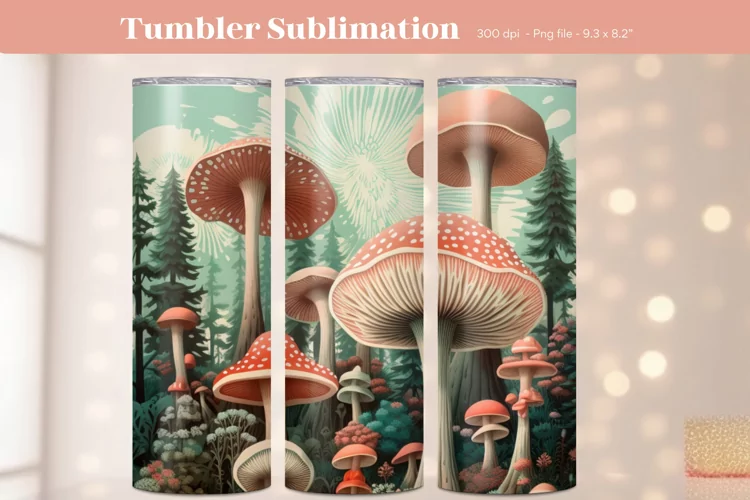 Mushroom Tumbler Wrap | Vintage Forest Tumbler Sublimation