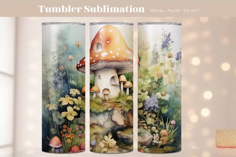 Mushroom Tumbler Wrap | Watercolor Fairy Tumbler Sublimation