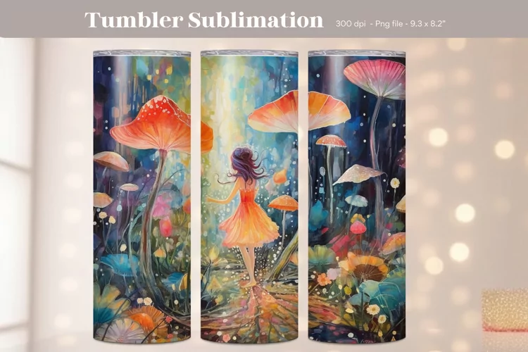 Mushroom Tumbler Wrap | Watercolor Fairy Tumbler Sublimation