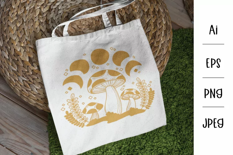 Mushroom with Moon Phases Cottagecore Sublimation
