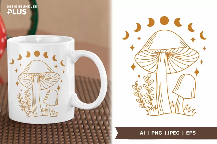 Mushroom with Celestial Lunar Phase, Cottagecore Sublimation