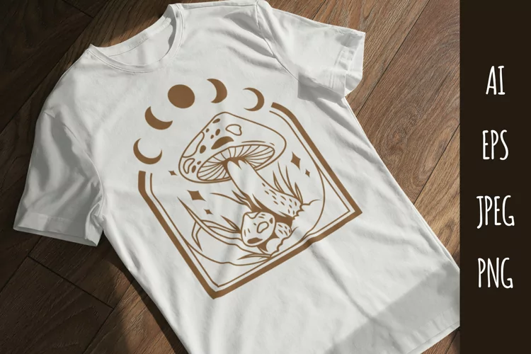 Vintage Mushroom with Moon Phases Sublimation Design