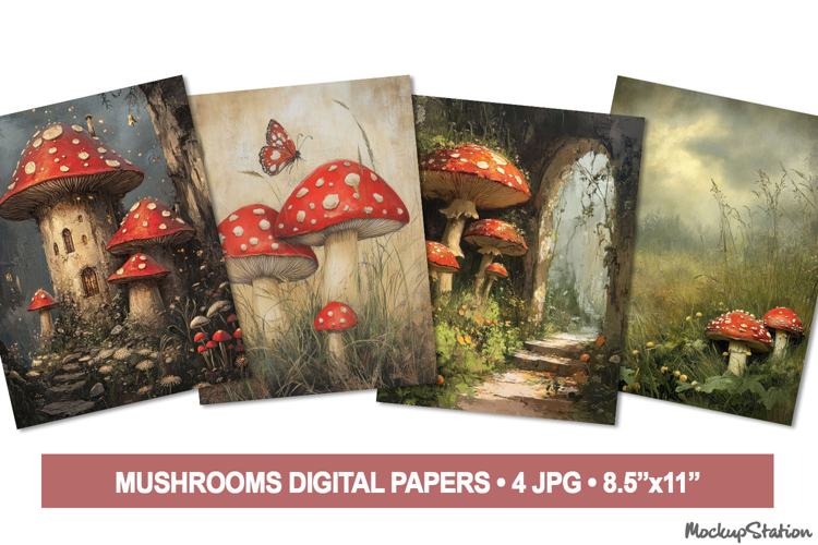 Vintage Mushrooms Junk Journal Pages | Shabby Mixed Media