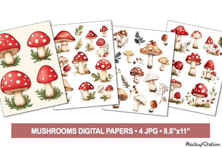 Vintage Mushroom Junk Journal Ephemera, Watercolor Clipart