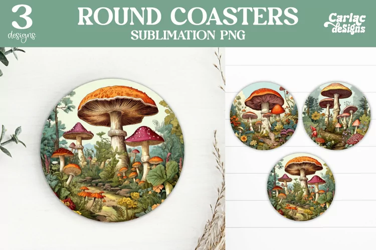 Mushrooms Coaster Sublimation, Vintage Round Coaster