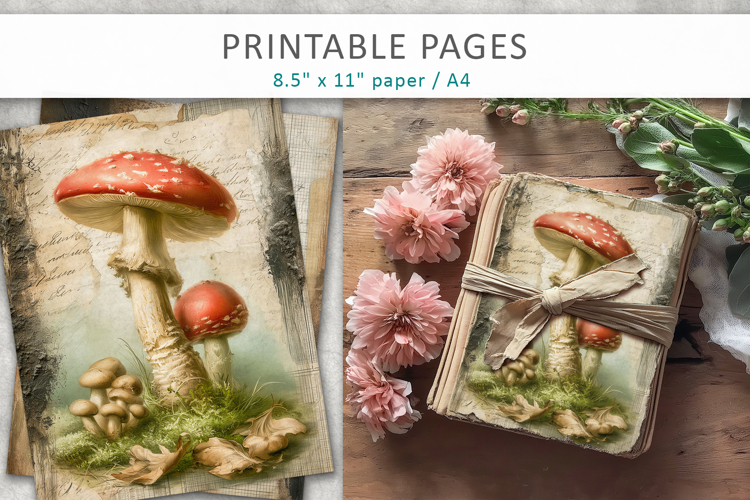 mushroom grunge paper, forest junk journal