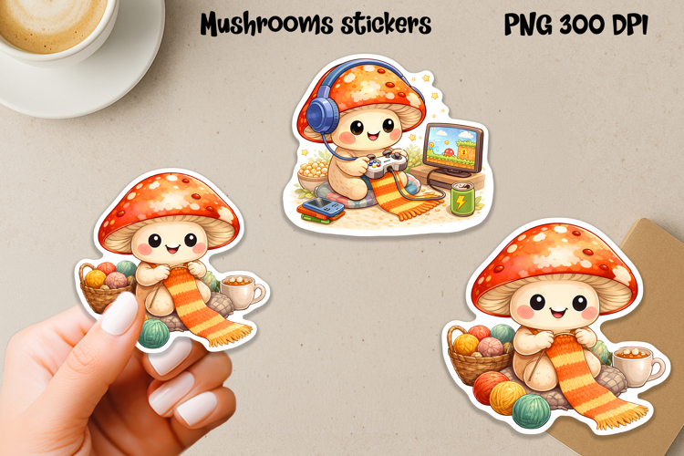 Cute mushroom stickers printable | Character mushroom PNG