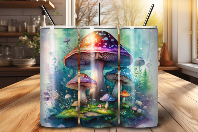 Mushroom 20oz Tumbler Wrap PNG, Woodland Sublimation Design