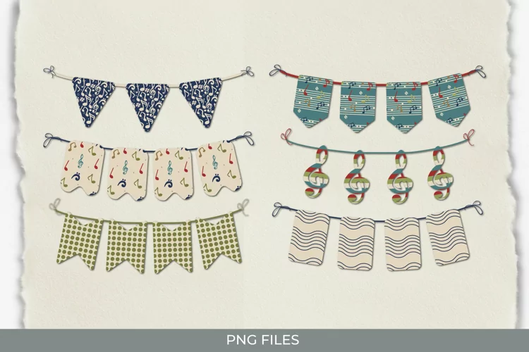 Music Notes with Vintage Color Seamless Bunting Banner Set