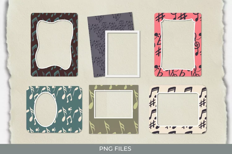 Music Notes with Vintage Color Seamless Pattern Frame Set