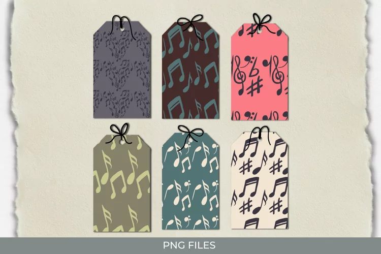 Music Notes with Vintage Color Seamless Patterned Shaped Tag