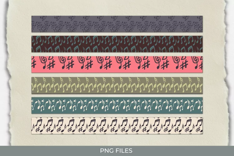 Music Notes with Vintage Color Seamless Seamless Strips