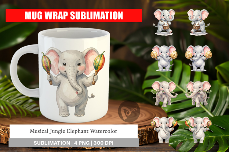 Musical Jungle Elephant Mug Wrap
