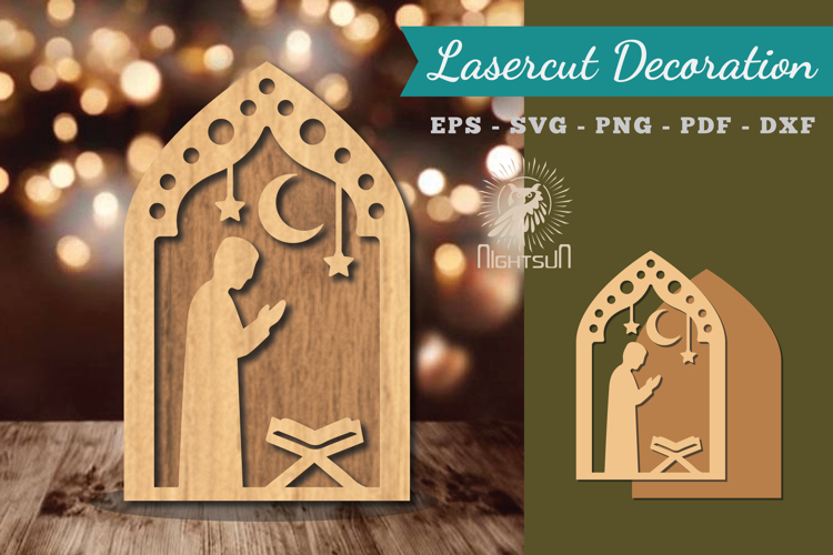 Muslim Pray With Mosque Lasercut Decoration